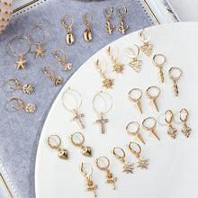 Load image into Gallery viewer, JUST FEEL New Tiny Hoop Earrings For Women Girl Gold Cartilage Hoop Earrings Jewelry Heart Cross Star Triangle Charm Earrings