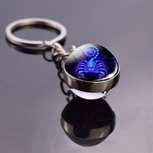 Load image into Gallery viewer, 12 Zodiac Sign Keychain Sphere Ball Crystal Key Rings Scorpio Leo Aries Constellation Birthday Gift for Women and Mens
