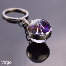 Load image into Gallery viewer, 12 Zodiac Sign Keychain Sphere Ball Crystal Key Rings Scorpio Leo Aries Constellation Birthday Gift for Women and Mens