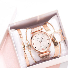 Load image into Gallery viewer, Moda 5 pçs conjunto de relógios femininos luxo ímã fivela flor strass relógio senhoras quartzo relógio de pulso pulseira definir reloj mujer