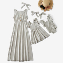 Load image into Gallery viewer, Mother and Kids Casual Button Dress Solid Matching Cute Baby Romper Summer Dress Mom Baby Family Clothes Outfits Cotton Dress
