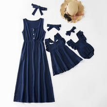 Load image into Gallery viewer, Mother and Kids Casual Button Dress Solid Matching Cute Baby Romper Summer Dress Mom Baby Family Clothes Outfits Cotton Dress
