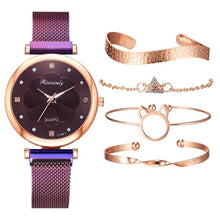 Load image into Gallery viewer, Moda 5 pçs conjunto de relógios femininos luxo ímã fivela flor strass relógio senhoras quartzo relógio de pulso pulseira definir reloj mujer
